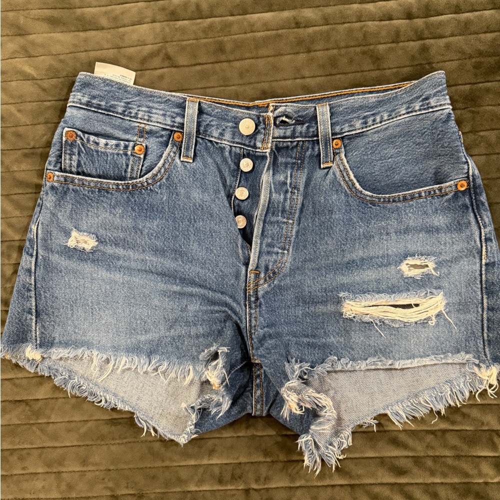 Levi's Distressed Button-Fly Denim Cutoff Shorts - Blue